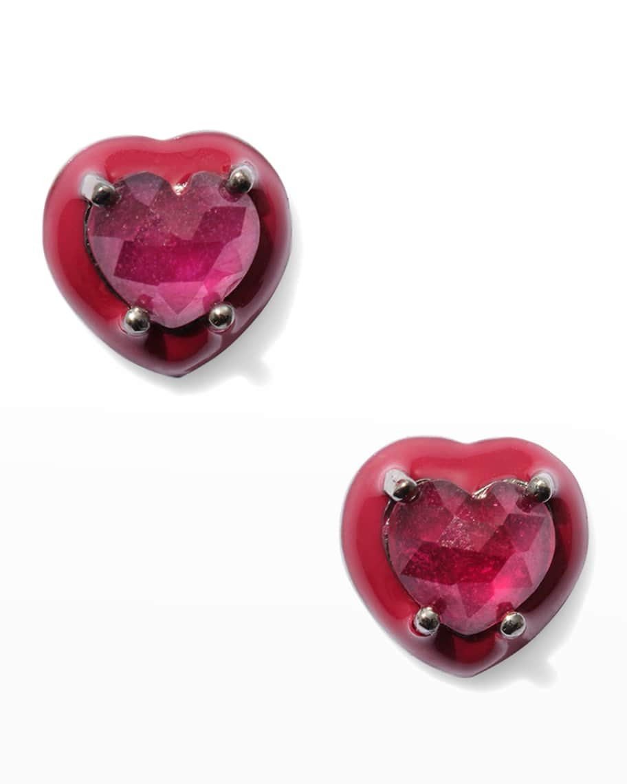 NAKARD Mini Enameled Heart Stud Earrings, Ruby | Neiman Marcus