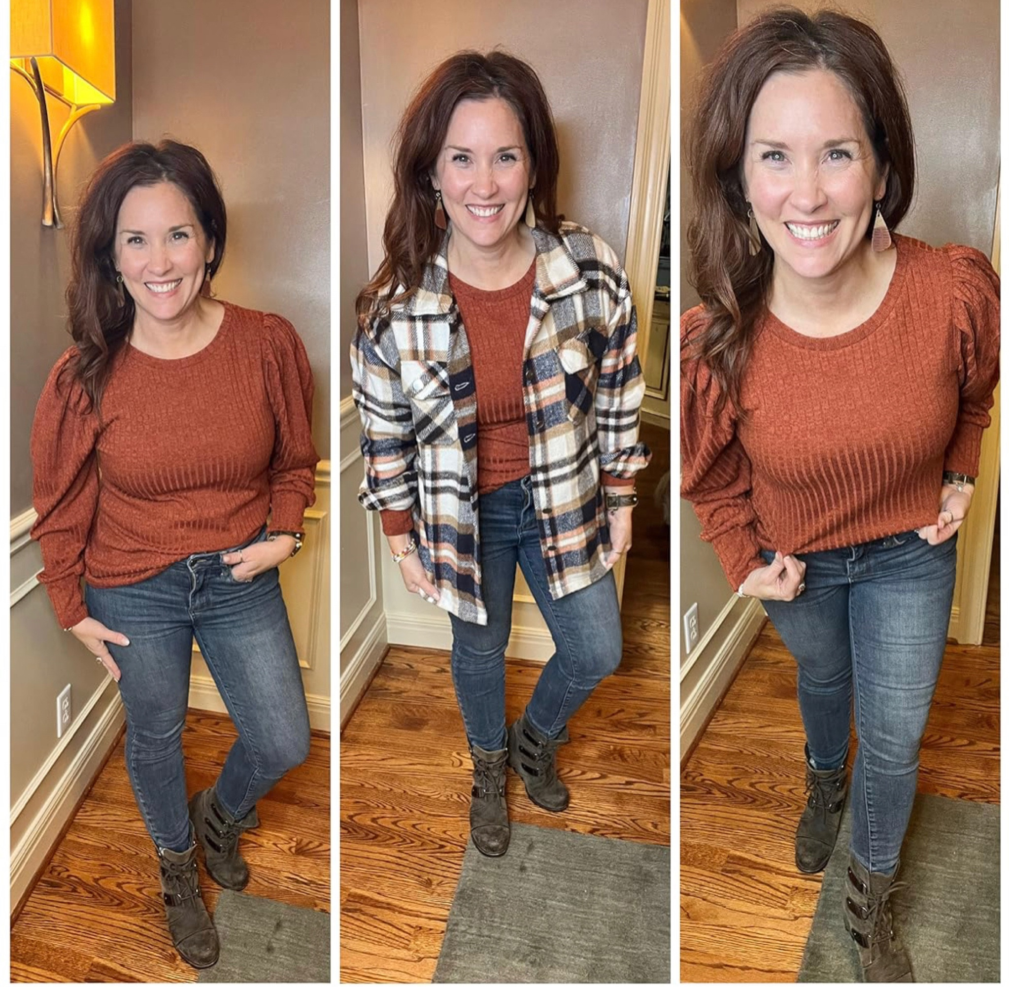 Love this cute blouse all by itself but it’s great to layer with your favorite flannel shacket too! 🤍 and these shark bite Judy Blue Jeans have the perfect stretch!! Perfect #CrazyBusyMama look! 

I am wearing a small in blouse, small in shacket and size 3 in jeans  

#LTKover40 #LTKCyberWeek #LTKstyletip