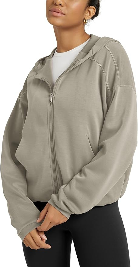 ODODOS Women's Modal Soft Full Zip Hoodie Gathered Hem Long Sleeve Casual Oufit Hooded Jacket wit... | Amazon (US)