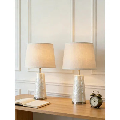 Coastal Table Lamps Set Of 2, Touch Control Seashell Nightstand Lamps With Fabric Shade, Modern Nautical Bedside Lighting For Beach Cottage And Farmho | Wayfair North America