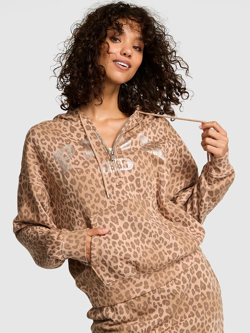 Buy Ivy Fleece Campus Half-Zip Hoodie, Leopard - Order Hoodies & Sweatshirts online - Victoria's ... | Victoria's Secret (US / CA )