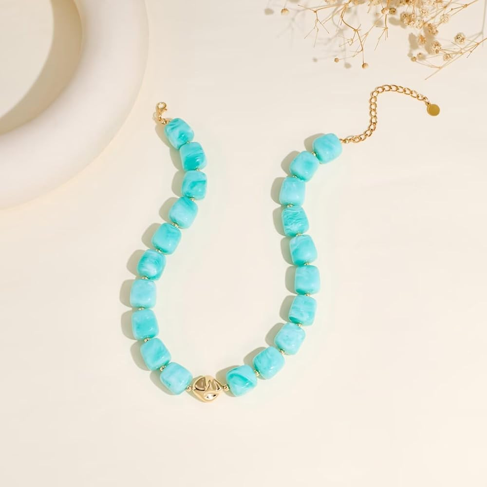 Colorful Chunky Necklaces for Women Multicolored Large Square Acrylic Beads Necklace Trendy Bold ... | Amazon (US)
