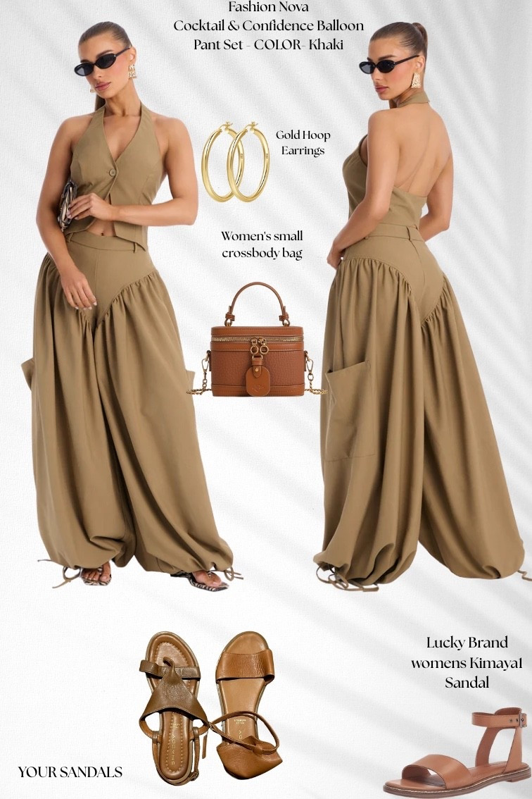 Cool-girl khaki, but make it elevated 🤎
Khaki halter top + balloon pants set (purchase on fashion nova) + gold hoops + brown crossbody + sandals

#LTKootd #LTKSaleAlert #LTKgrwm