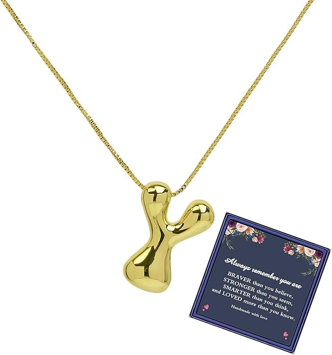 Bubble Letter Necklace For Women, Dainty Balloon Initial Necklaces 14k Gold Plated Chain Pendant ... | Amazon (US)