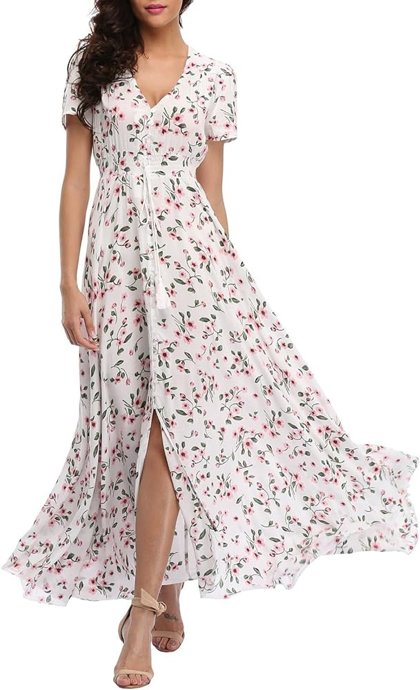 VintageClothing Women's Floral Maxi Dresses Boho Button Up Split Summer Casual Long Dress Beach P... | Amazon (US)