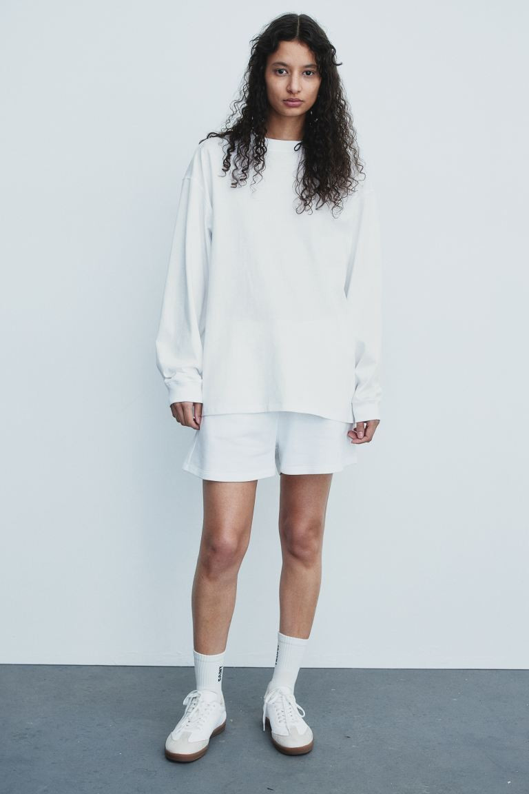 Long-sleeved Jersey Shirt - Round Neck - Long sleeve - White - Ladies | H&M US | H&M (US + CA)
