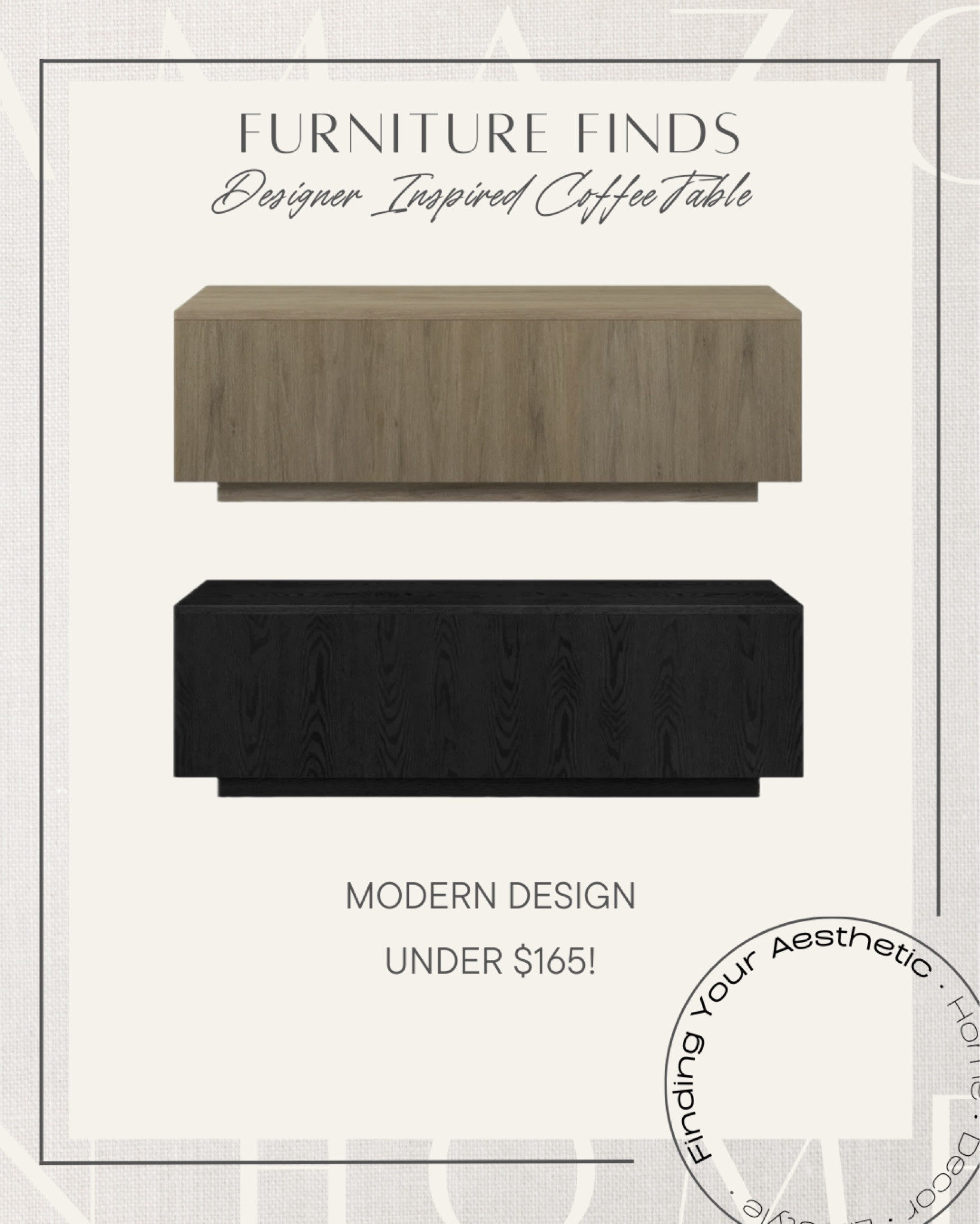 Affordable modern rectangular coffee table available in washed oak and black finishes. Amazing price for such a designer inspired piece!

Rectangular coffee table modern // low profile coffee table // square coffee table oak // designer inspired home // look for less home

#LTKfamily #LTKhome