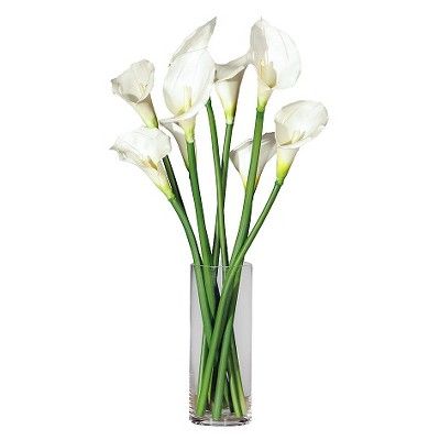 24" x 11" Artificial Calla Lilies in Glass Vase White - Vickerman | Target