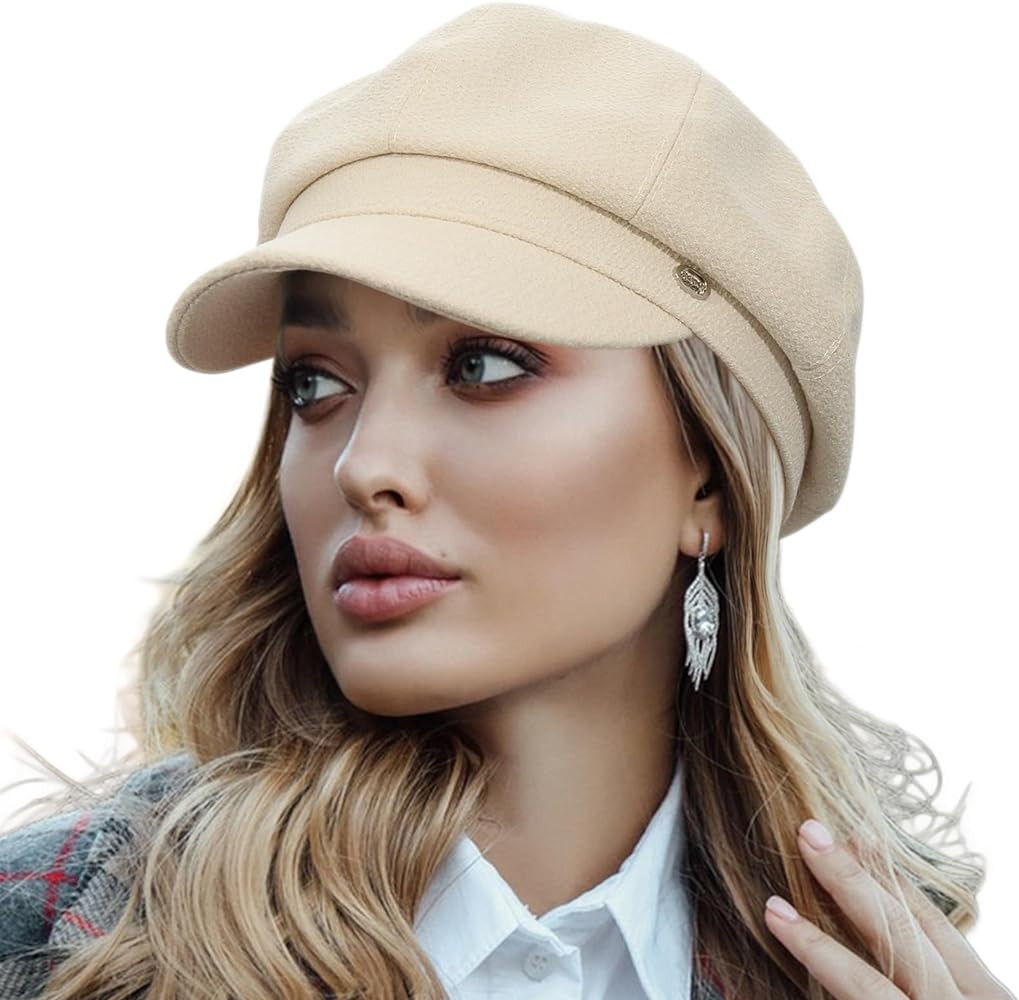 Women Wool Newsboy Hats Cabbie Hat Beret Paperboy Tweed Baker Boy Cap | Amazon (US)