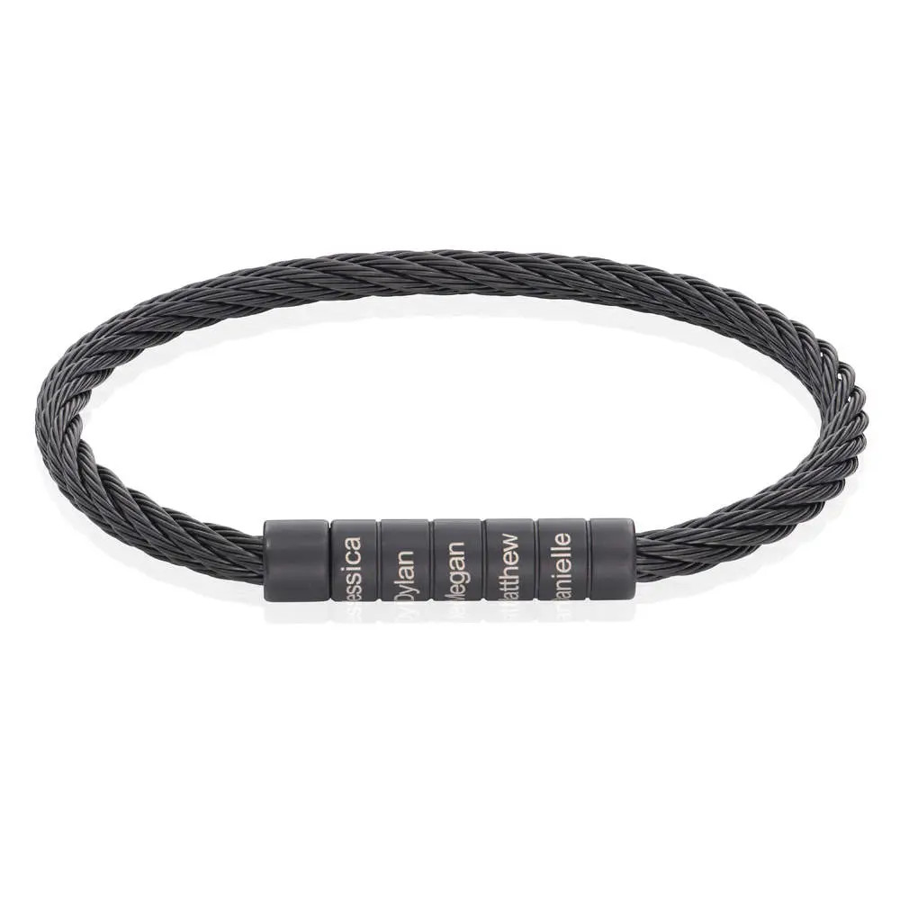 Engraved Twisted Cable Men Bracelet in Black Stainless Steel | MYKA