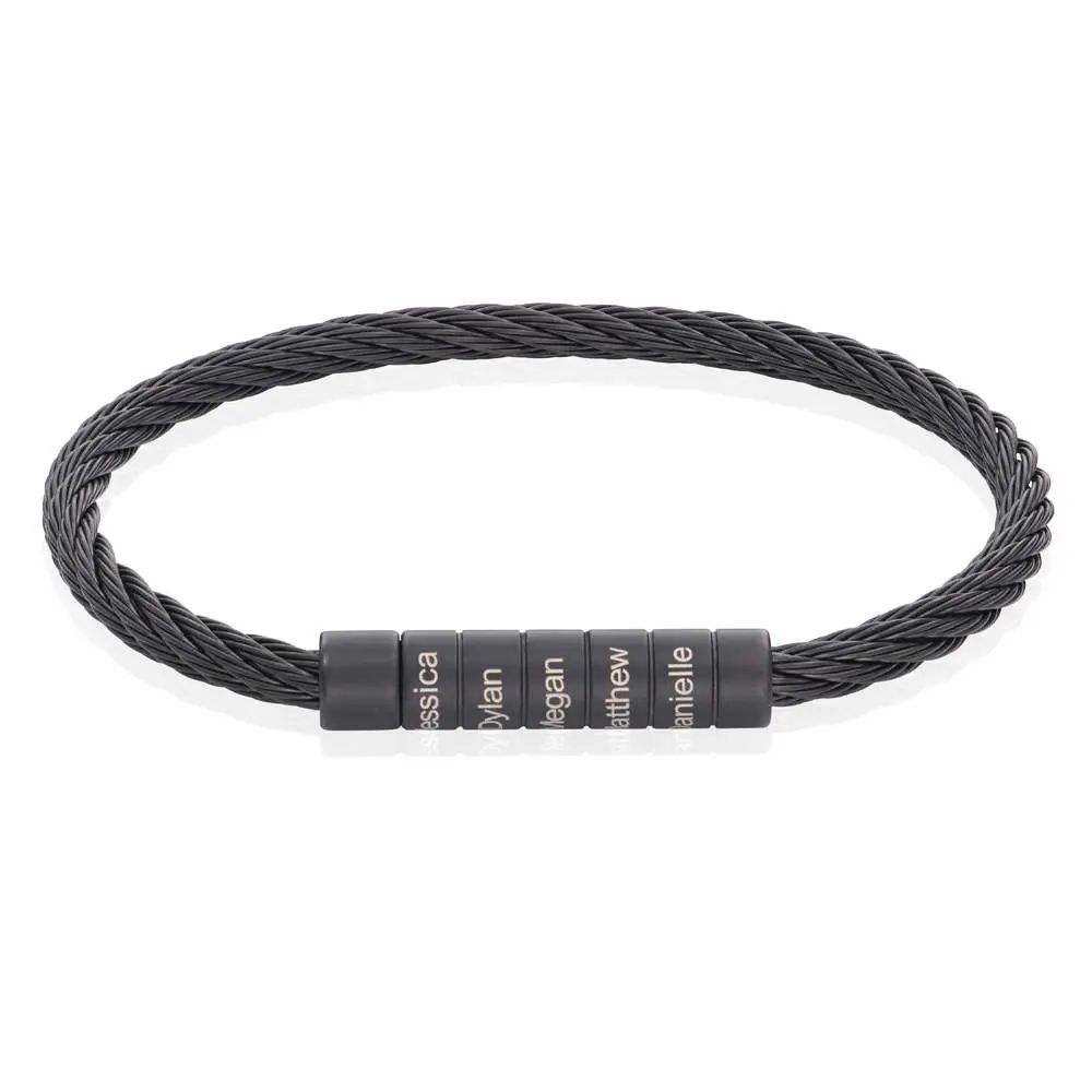 Engraved Twisted Cable Men Bracelet in Black Stainless Steel | MYKA