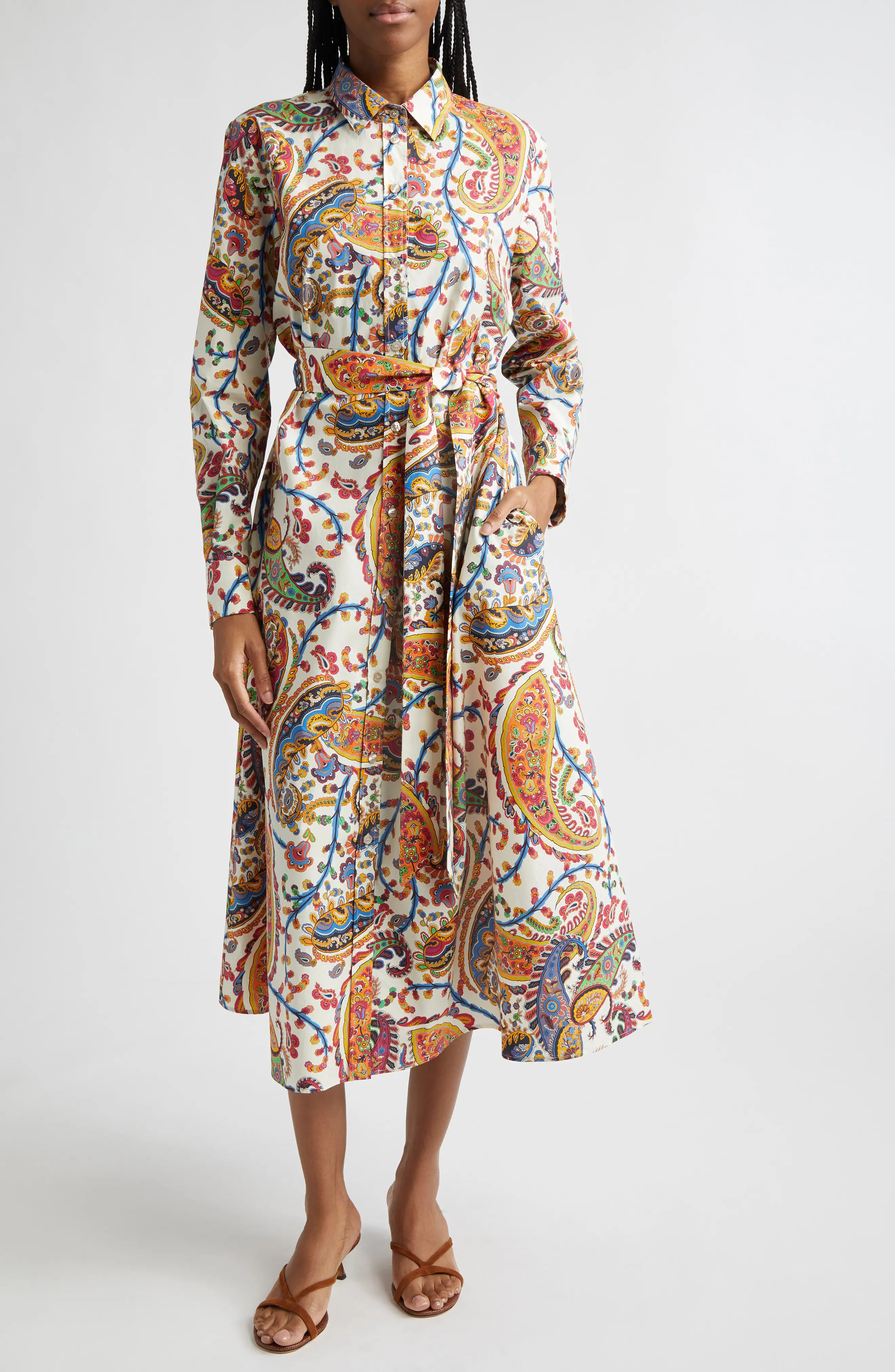 Floral Paisley Belted Cotton Poplin Shirtdress (Women) | Nordstrom | Nordstrom