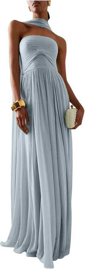 Chiffon Bridesmaid Dresses for Women Strapless Formal Dresses Teens Flowy Ruched Formal Evening G... | Amazon (US)
