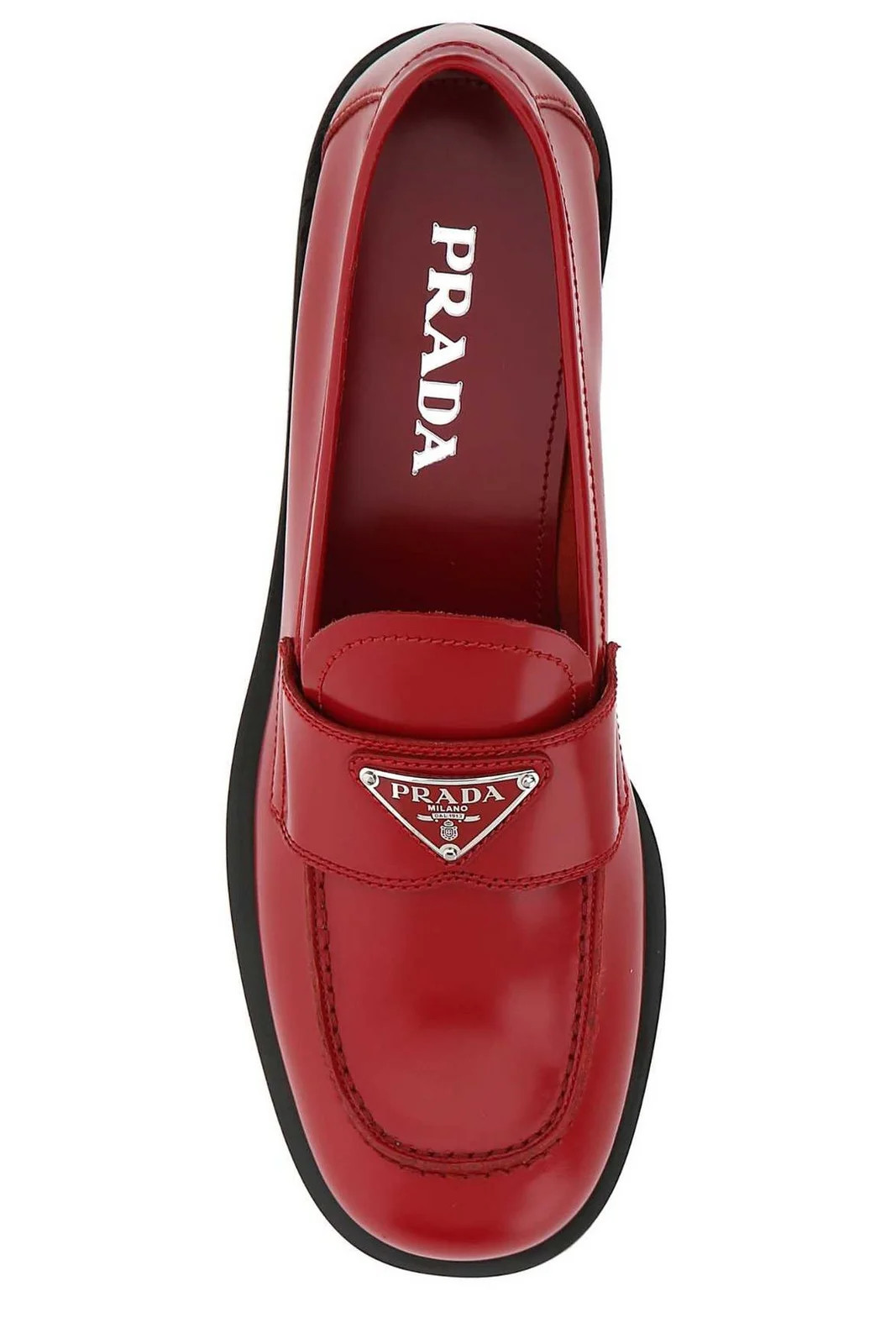 Prada Logo Plaque Brushed Loafers | Cettire Global