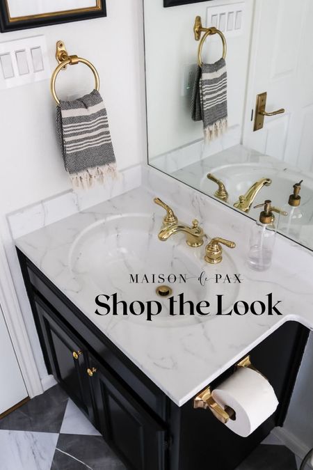 Looking to transform an 80s bathroom? These products and decor will help you create an updated look in no time at all. Countertop marble kit, brass hardware, vinyl floor tiles 

#LTKhome #LTKfamily