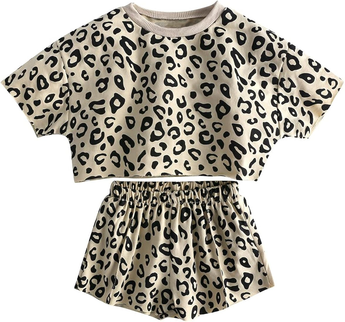 ZFTTZYMX Little Girls Short Sleeve Leopard Clothes 2 PCS Crewneck Tops + Shorts Toddler Kids Summ... | Amazon (US)