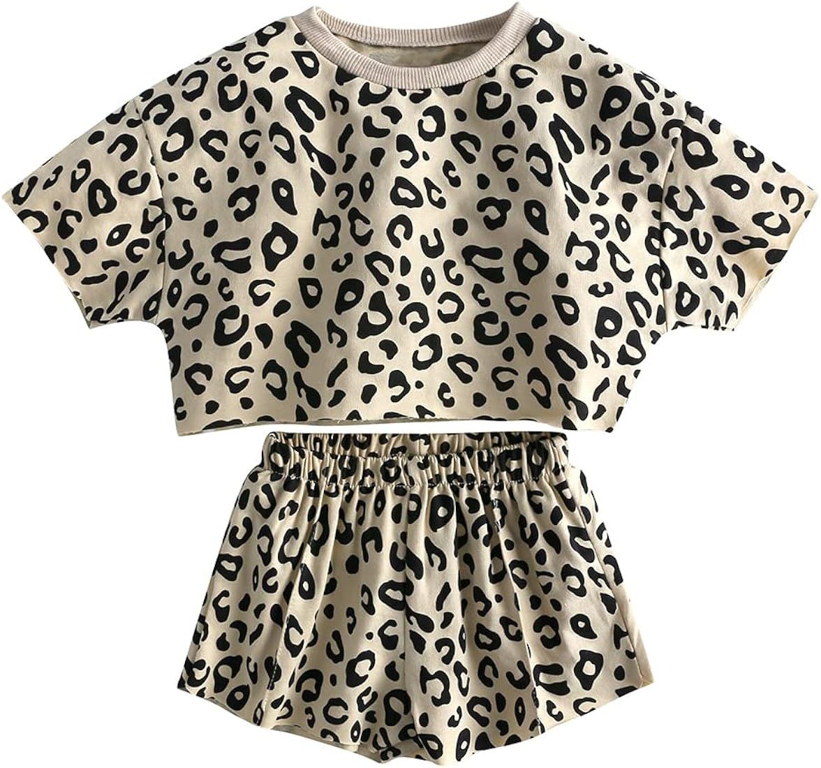 ZFTTZYMX Little Girls Short Sleeve Leopard Clothes 2 PCS Crewneck Tops + Shorts Toddler Kids Summ... | Amazon (US)