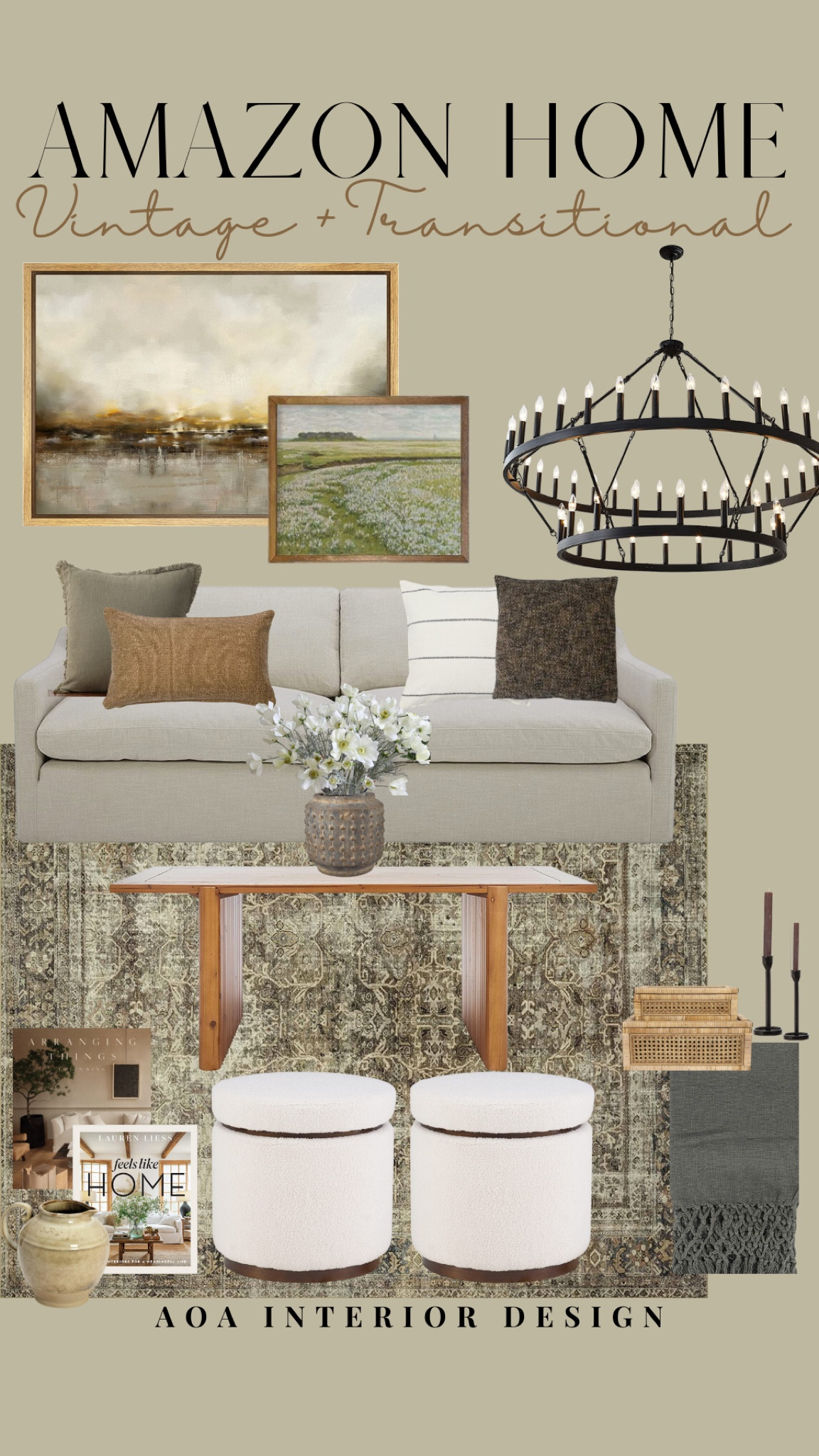 Our latest Amazon home finds for a vintage and transitional inspired home! Transitional design is all about mixing traditional with modern design elements and combining vintage “old” finds with new! Transitional spaces rely on soothing and neutral tones like taupes, tans and vanillas paired with dark brown for depth which makes this design style an ideal aesthetic for relaxation 🤎

Ways to shop this design board: 
1) Comment “SHOP” below and your links will be directly sent to your DM⬇️ 
2) Head to our website linked in our bio, go to the “SHOP” tab and click “SHOP OUR LTK” 

.
.
.
.
#interiordesign #transitionalmodern #transitionaldesign #amazonhome #amazonfinds #amazonhomefinds #designinspo #designboard #moodboards #vintagefinds #vintagepieces #vintagehome #transitionalhome #ltkhome #liketoknowit #liketoknowithome #liketoknowitunder50 #liketoknow #amazondeals 