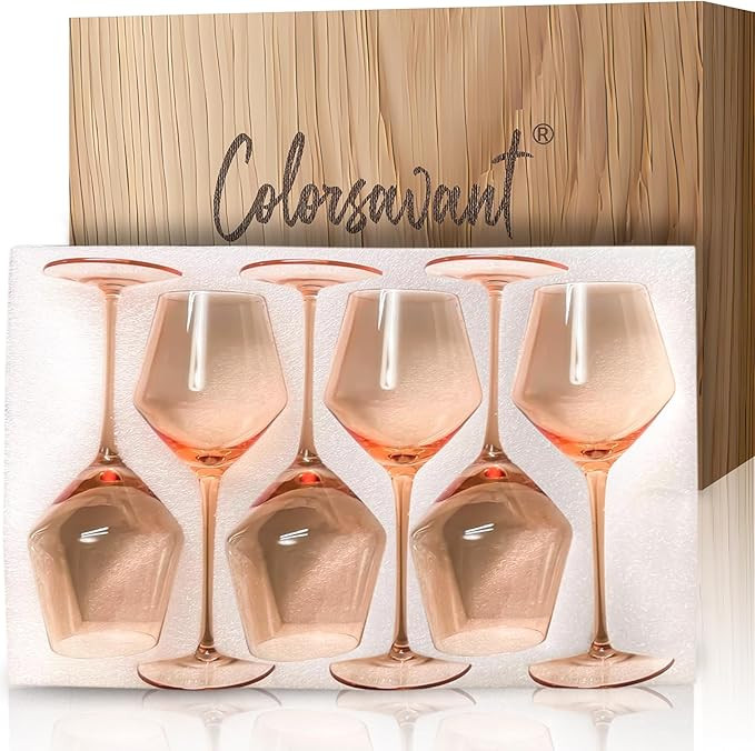Peach Color Wine Glasses Set 6-16oz Blush Pink Wine Glass with Stem-Hand Made Light Peach Wine Gl... | Amazon (US)