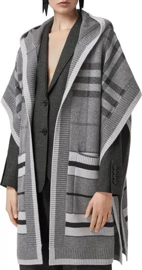 Burberry Carla Check Wool Blend Hooded Cape | Nordstrom | Nordstrom