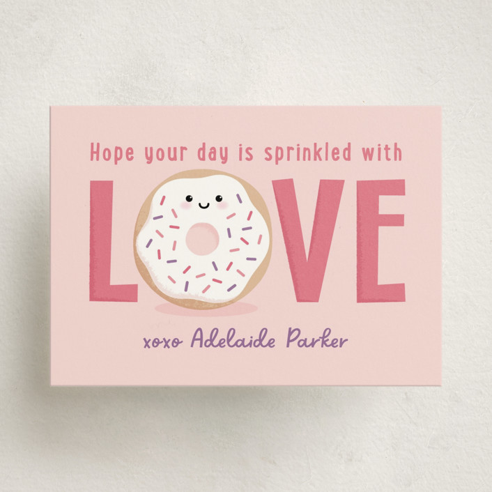 "Love Donut" - Customizable Classroom Valentine's Day Cards in Pink by Kacey Kendrick Wagner. | Minted