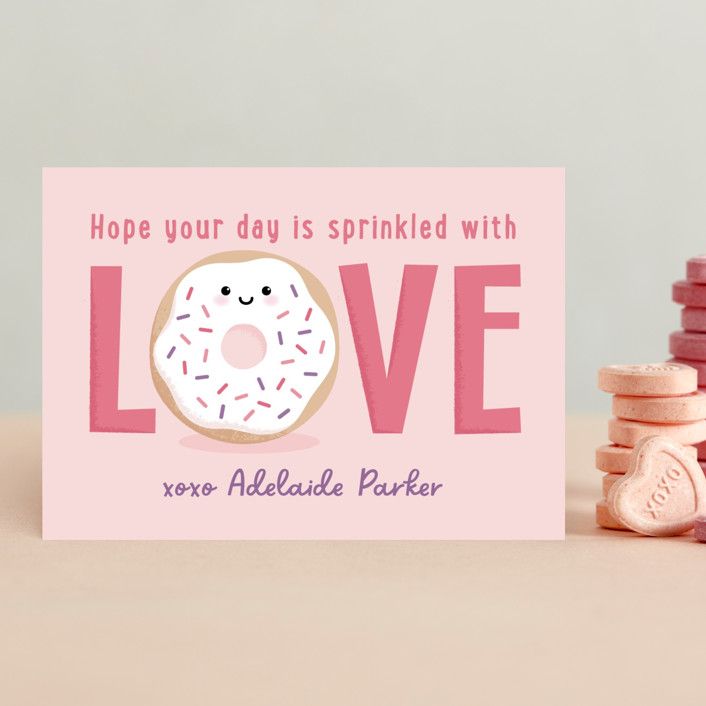 "Love Donut" - Customizable Classroom Valentine's Day Cards in Pink by Kacey Kendrick Wagner. | Minted