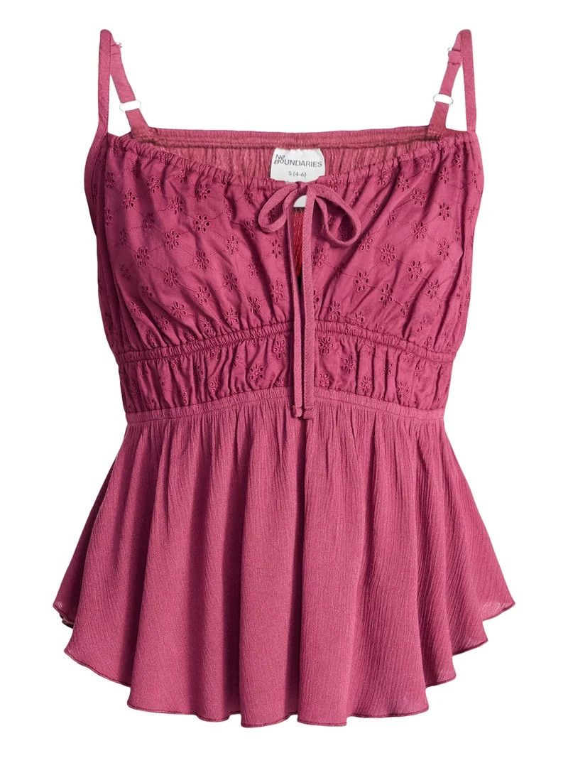 No Boundaries Eyelet Tie Front Cami, Women's XXS-XXL | Walmart (US)