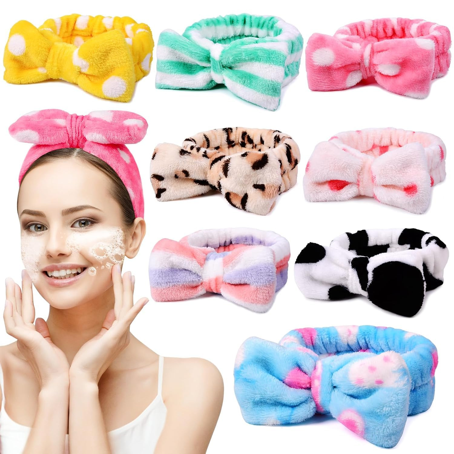 8 Pcs Spa Headbands for Women Facial Makeup Headband Stocking Stuffers For Women Teen Coral Fleec... | Amazon (US)