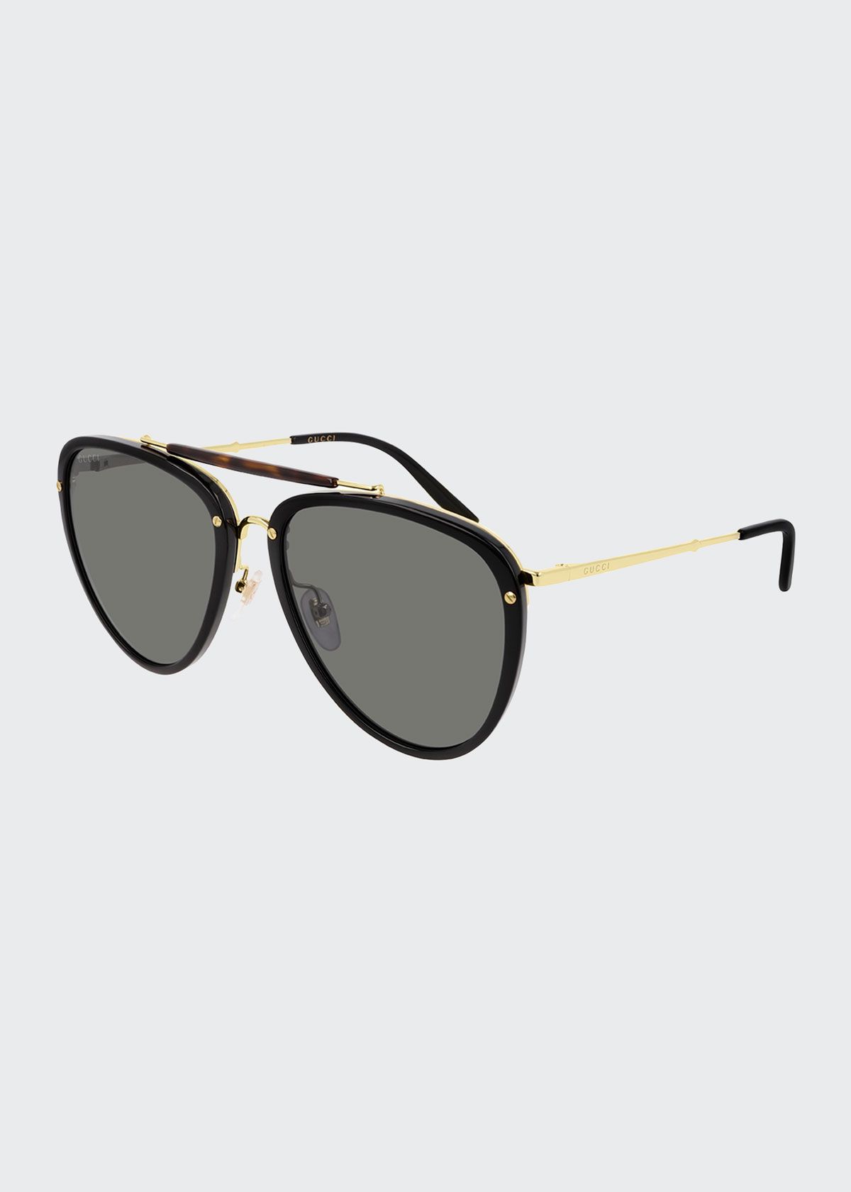 Men's Brow-Bar Acetate/Metal Aviator Sunglasses | Bergdorf Goodman
