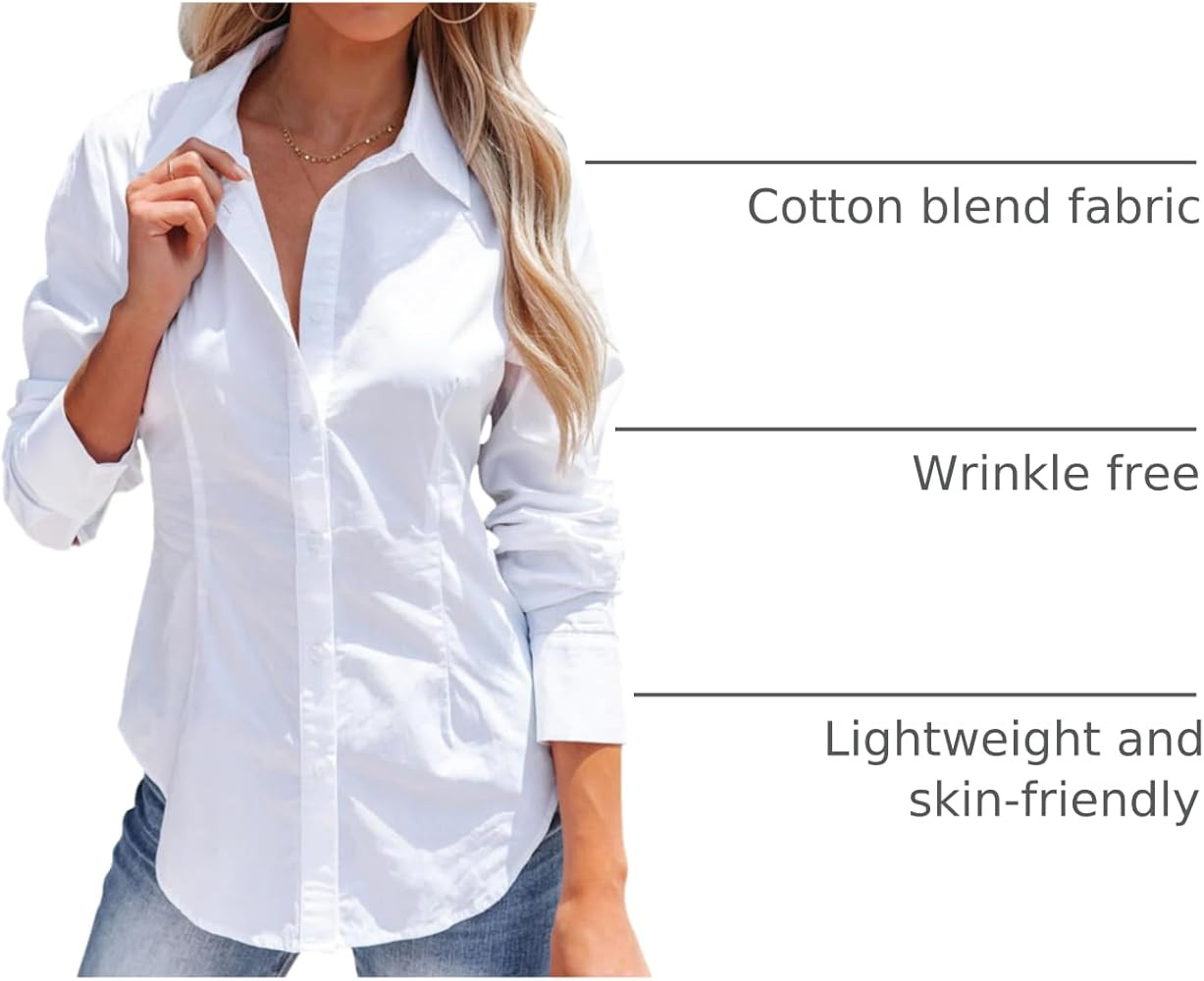 siliteelon Women's Button Down Shirts Long Sleeve Dress Shirts Wrinkle Free Collared Work Office ... | Amazon (US)