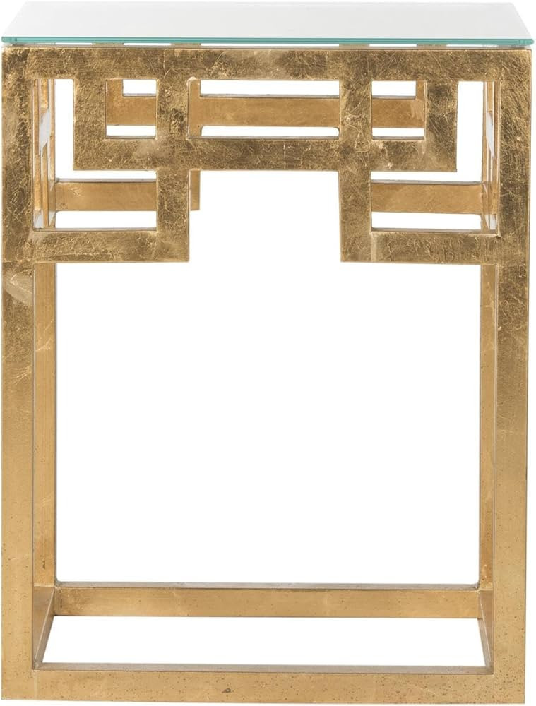 Safavieh Home Collection Byram Greek Key Gold Glass Top End Table | Amazon (US)