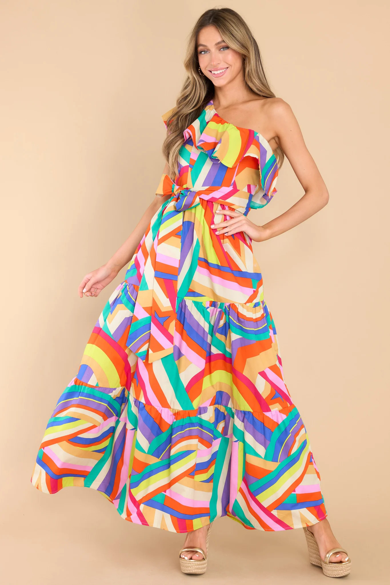 None Can Compare Rainbow Print Maxi Dress | Red Dress 