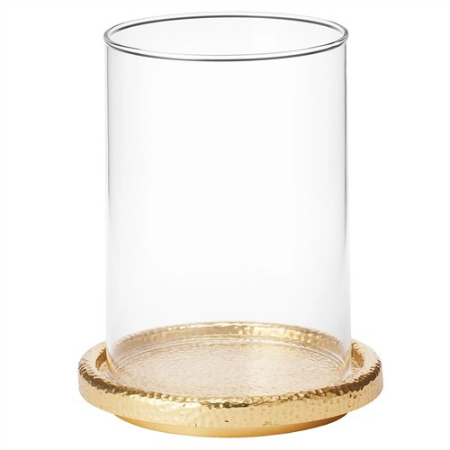 AERIN Tulln Traditional Gold Brass Glass Hurricane Candleholder - Small | Kathy Kuo Home
