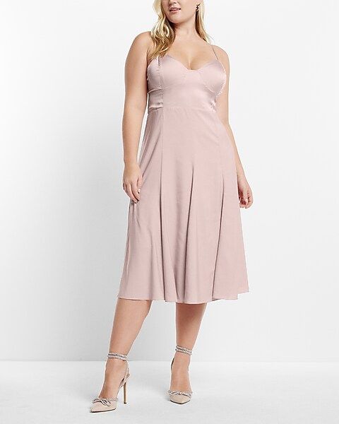 Satin V-neck Back Cutout Midi Slip Dress | Express