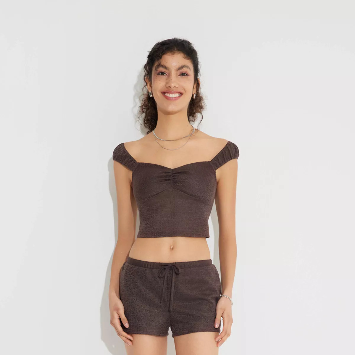 Women's Cap Sleeve Textured Knit Top - Wild Fable™ Brown S | Target