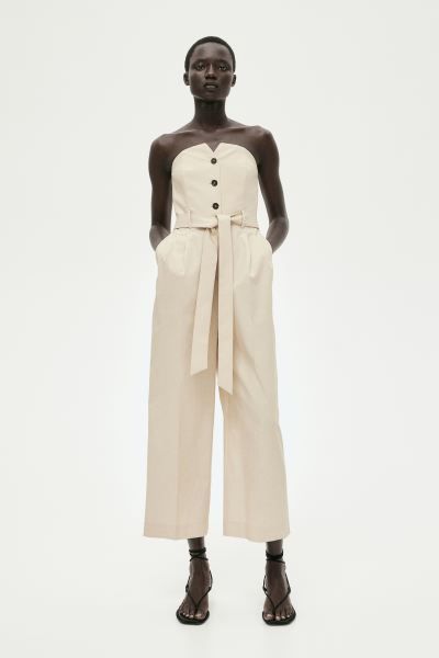Tie-belt bandeau jumpsuit - Light beige - Ladies | H&M GB | H&M (UK, MY, IN, SG, PH, TW, HK)