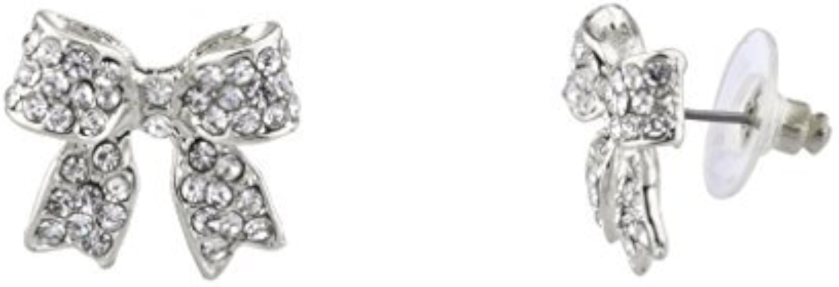 Lux Accessories Pave Crystal Simple Delecate Bow Stud Earrings | Amazon (US)