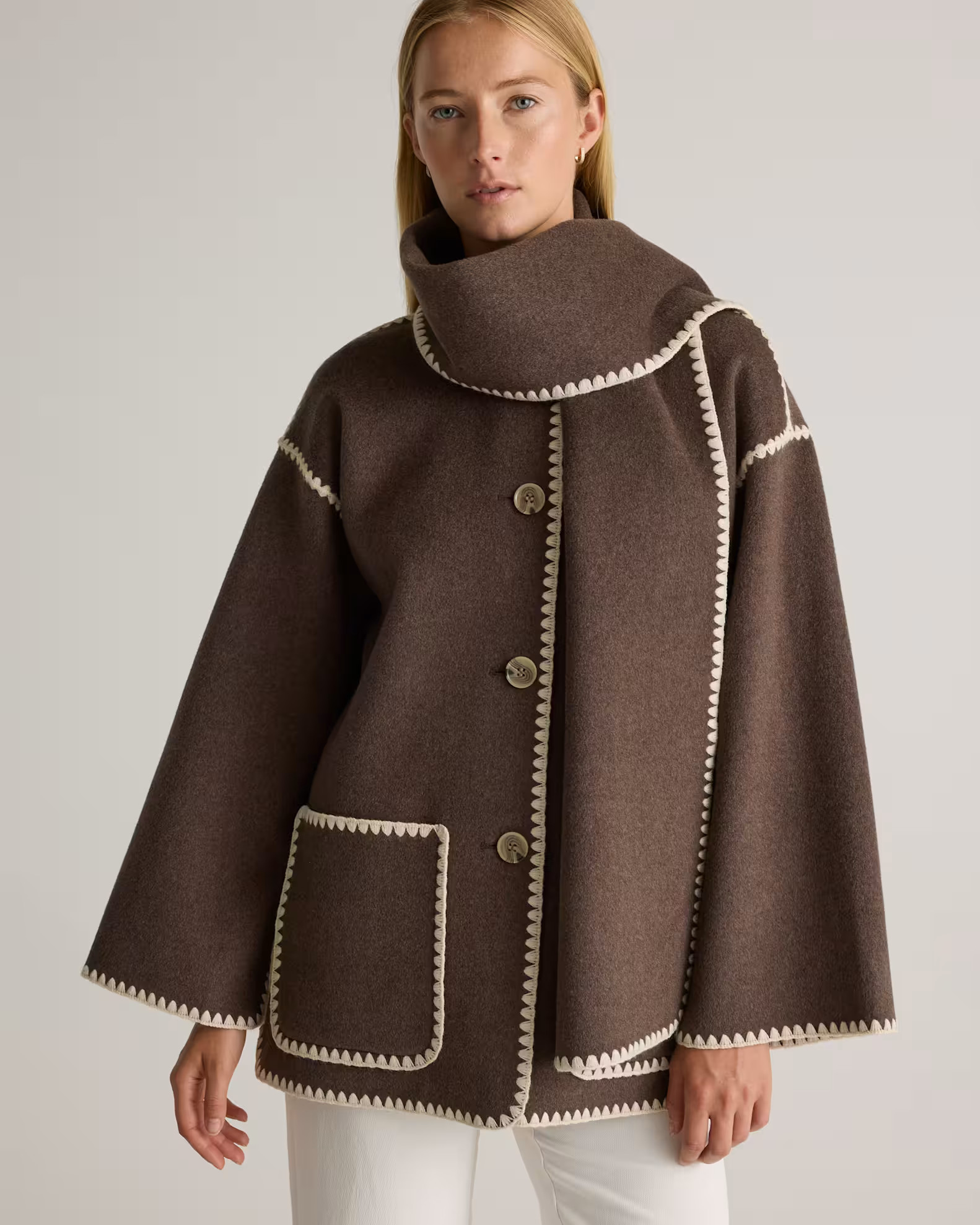 Double-Faced Merino Wool Scarf Coat in Cocoa Melange | Quince