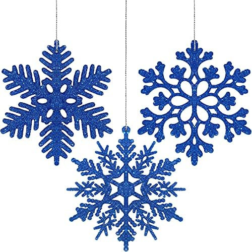 36 Pieces Glitter Snowflake Christmas Decorations Winter Flakes Christmas Ornaments Plastic Snowflak | Amazon (US)