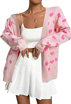 Heart Cardigan Sweater for Women Oversized Valentine Cardigan Cute Love Print Open Front Knit Swe... | Amazon (US)