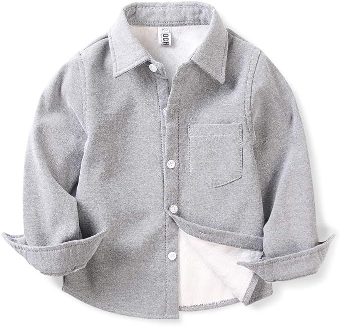 Boys' Fleece-Lined Oxford Dress Shirt, Little Big Kids Long Sleeve Button Down Warm Top | Amazon (US)