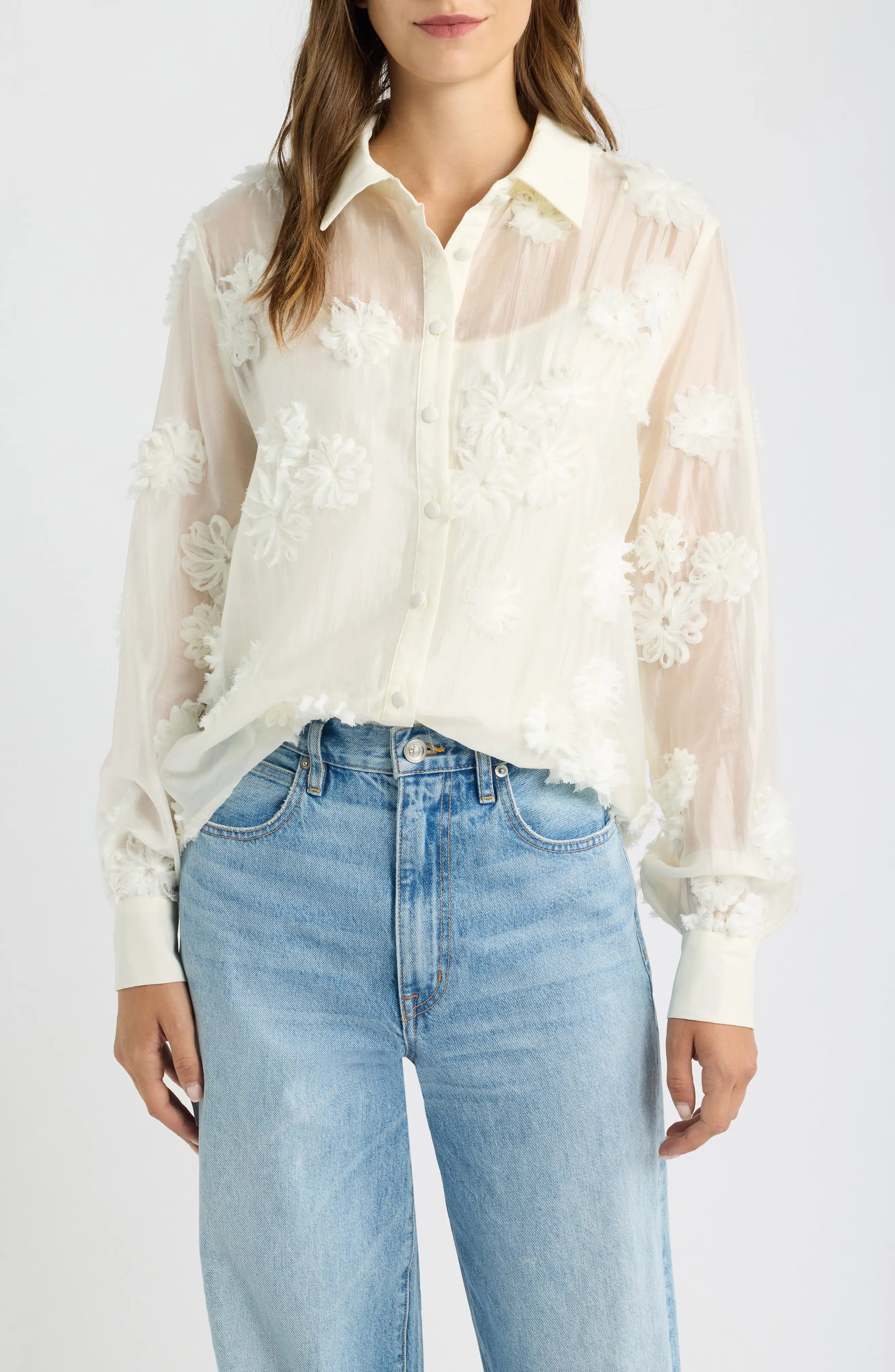Petal & Pup Cliona Floral Shirt in Cream at Nordstrom, Size X-Large | Nordstrom