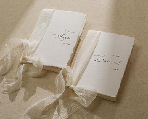 My Vows to Deckled Edged Vow Booklet Set of 2-5x7 Custom Names Date Personalized Handmade Ribbon ... | Amazon (US)