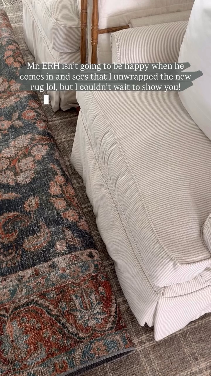 Mr. ERH isn’t going to be happy when he comes in and sees that I unwrapped the new rug lol, but I couldn’t wait to show you!