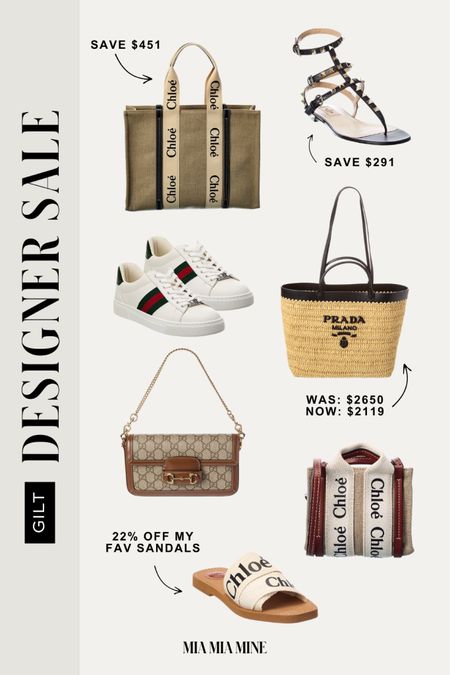 Gilt designer sale picks
Save up to 30% off Chloe woody tote, Valentino rockstud sandals, Gucci horsebit bag, Prada raffia tote, Gucci ace sneakers and Chloe woody slides 
@gilt #GotItOnGilt #MyGiltFind #ad

#LTKitbag #LTKsalealert #LTKshoecrush