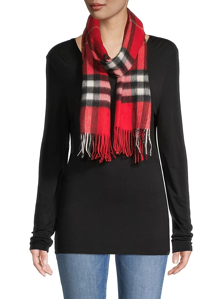 Women's Giant Check Cashmere Scarf - Red | Saks Fifth Avenue