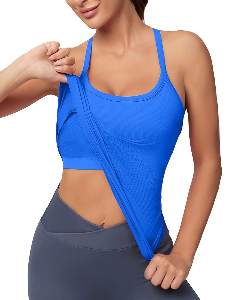 MathCat Workout Tank Tops for Women with Built in Bra, Sleeveless Gym Tops Seamless Racerback Ath... | Amazon (US)