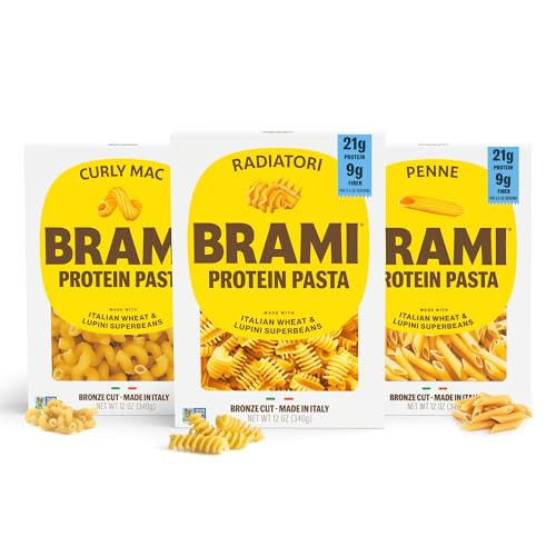 Brami Italian Protein Pasta, Variety | Low Carb | High Fiber | High Protein | Non-GMO | Keto | Made in Italy | Dry Pasta | Semolina | Fortified with Heart Healthy Lupini Beans | 12oz (Pack of 3) | Amazon (US)