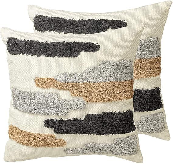 Boho Neutral Throw Pillow Covers 18x18 inch Set of 2, Tribal Bohemian Woven Tufted Pillowcase wit... | Amazon (US)