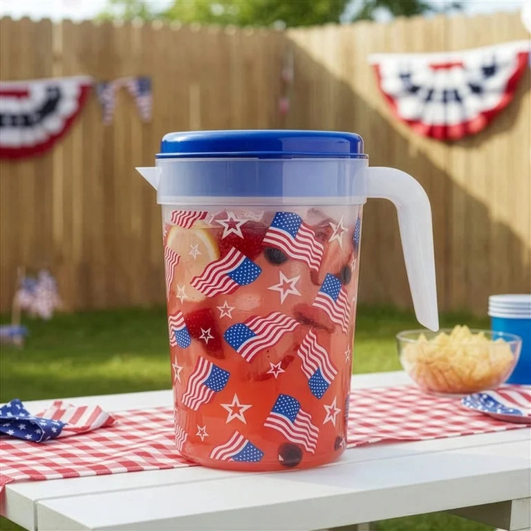 American Flag Plastic Pitcher, Red/White/Blue, 1 Gal, Patriotic by Way To Celebrate - Walmart.com | Walmart (US)